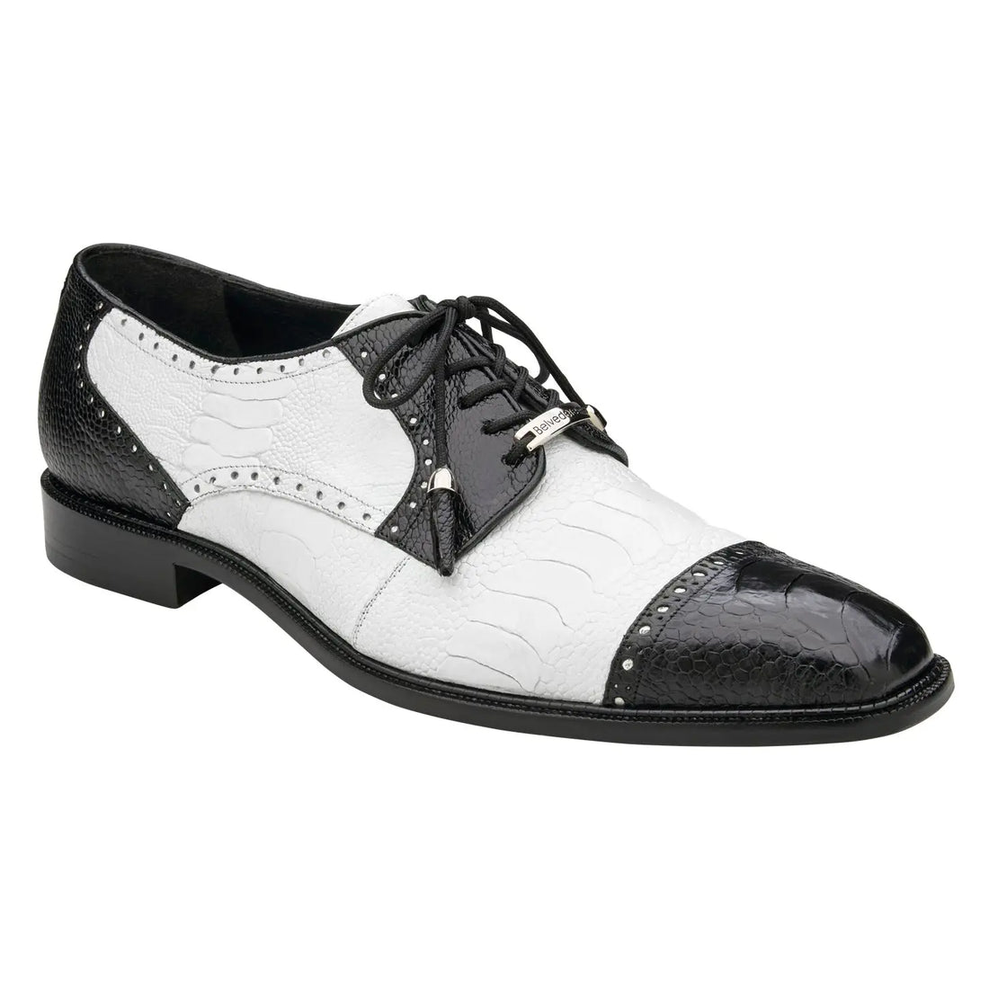 Belvedere Batta 14006 Black/White Genuine Ostrich Oxfords