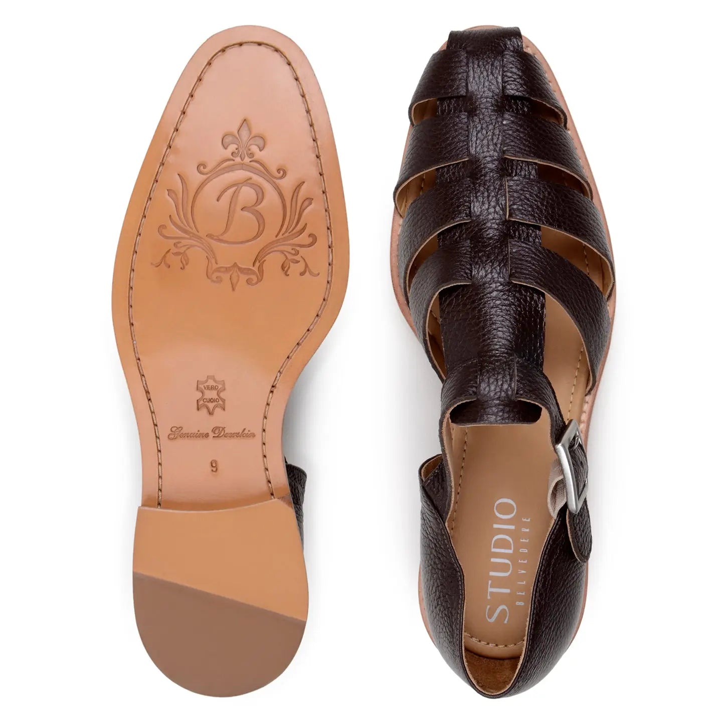 Belvedere Elio Brown Genuine Leather Italian Deerskin Sandals