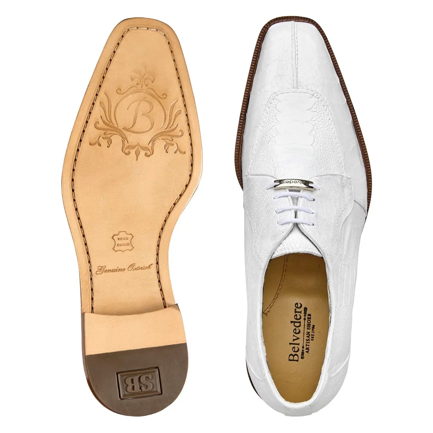Belvedere Siena 1463 White Genuine Ostrich Oxfords
