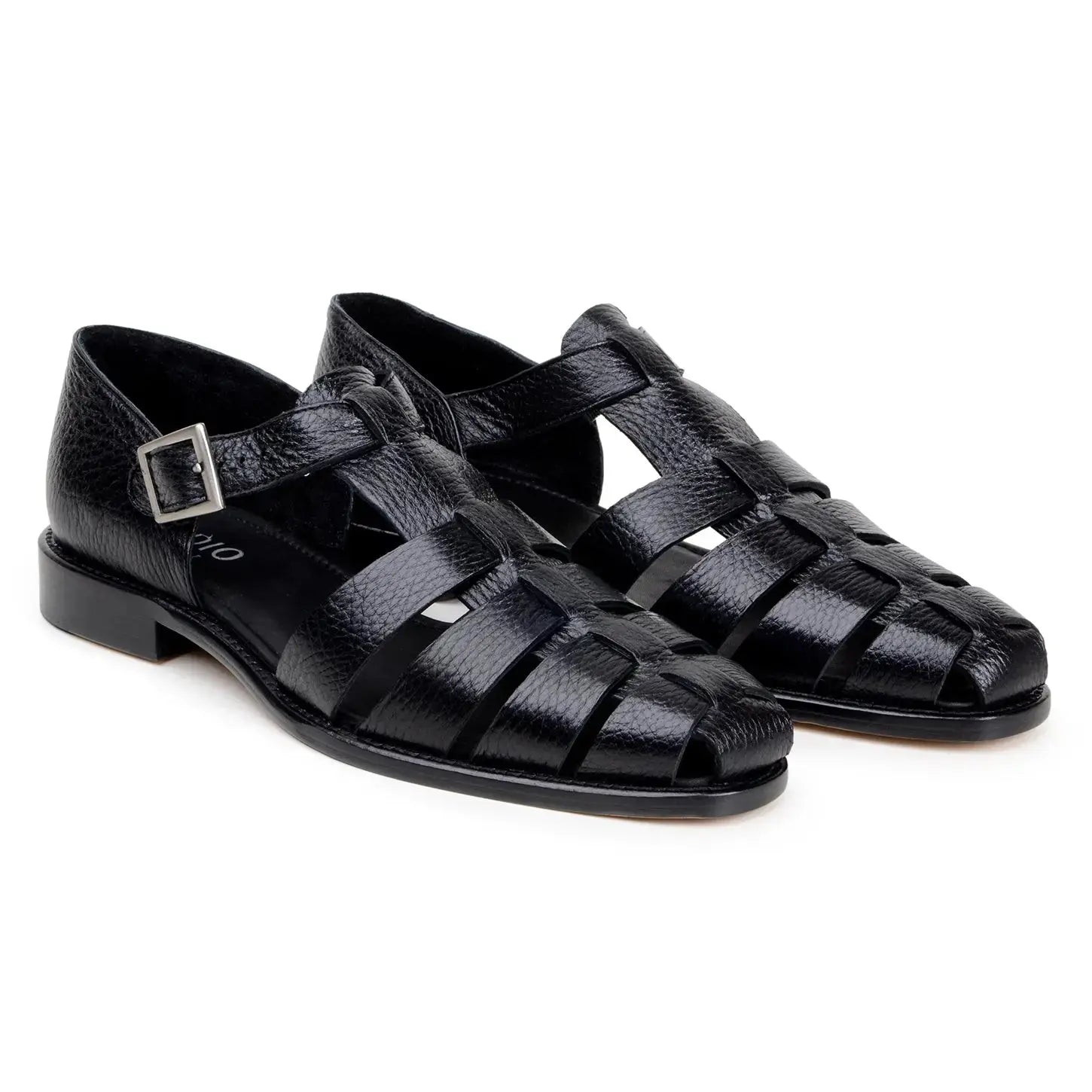 Belvedere Elio Black Genuine Leather Italian Deerskin Sandals