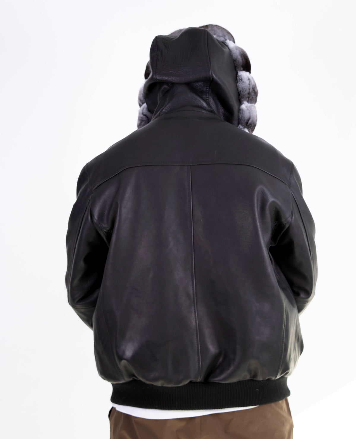 Jakewood 3400 Black Genuine Lambskin Leather/Rex Rabbit Bomber Jacket