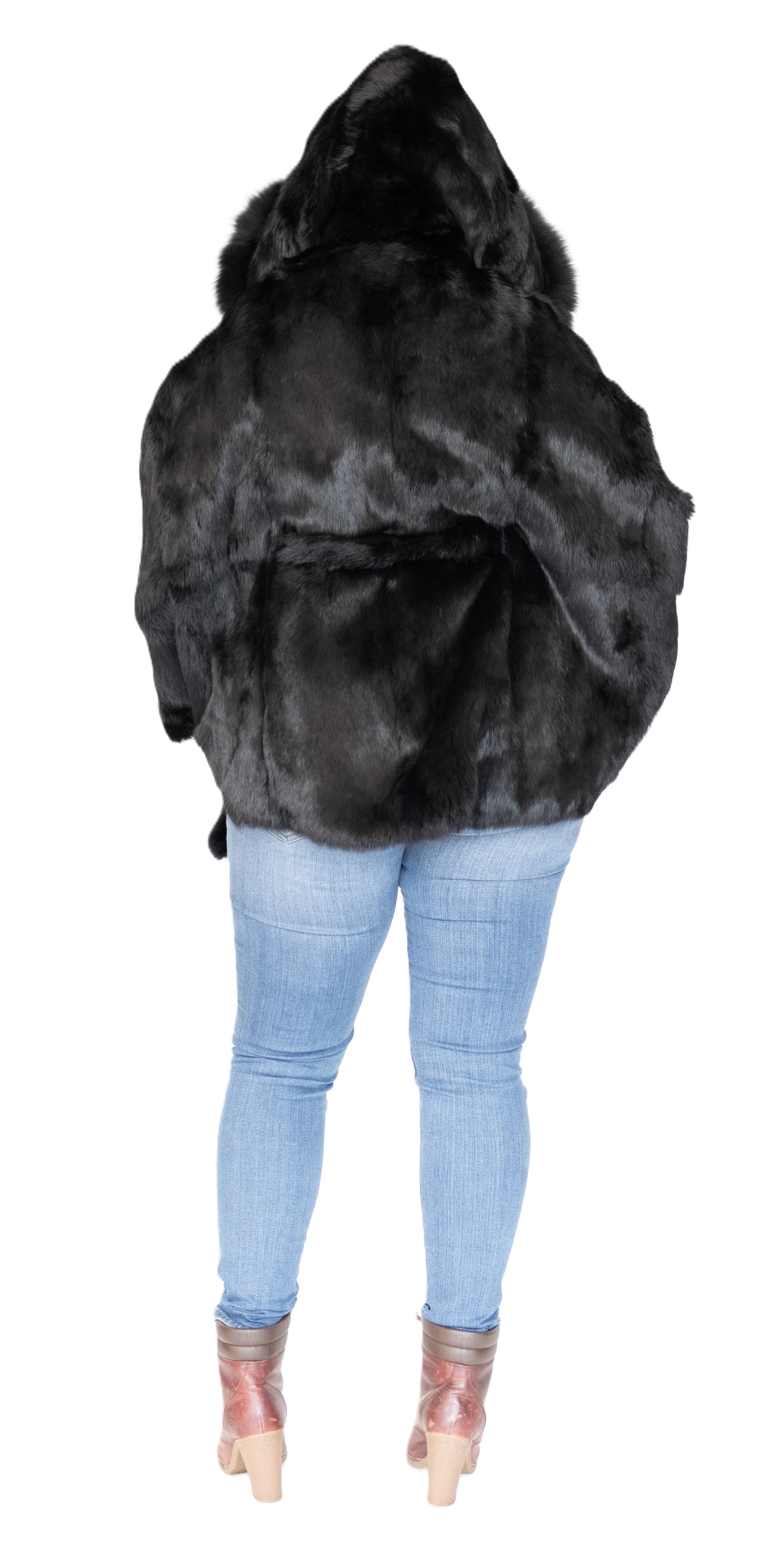 Verona Women's W05C07 Black Genuine Rabbit Poncho