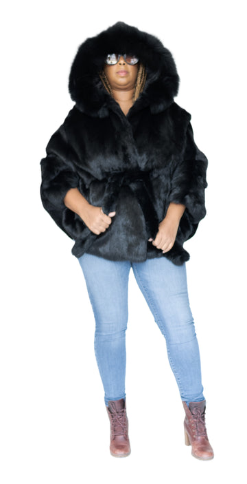 Verona Women's W05C07 Black Genuine Rabbit Poncho