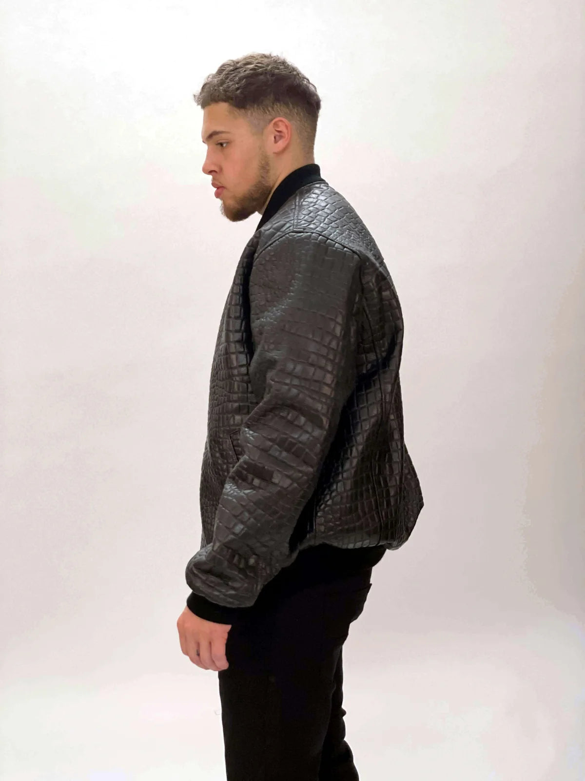 Jakewood 2270 Black Genuine Embossed Leather Baseball Jacket