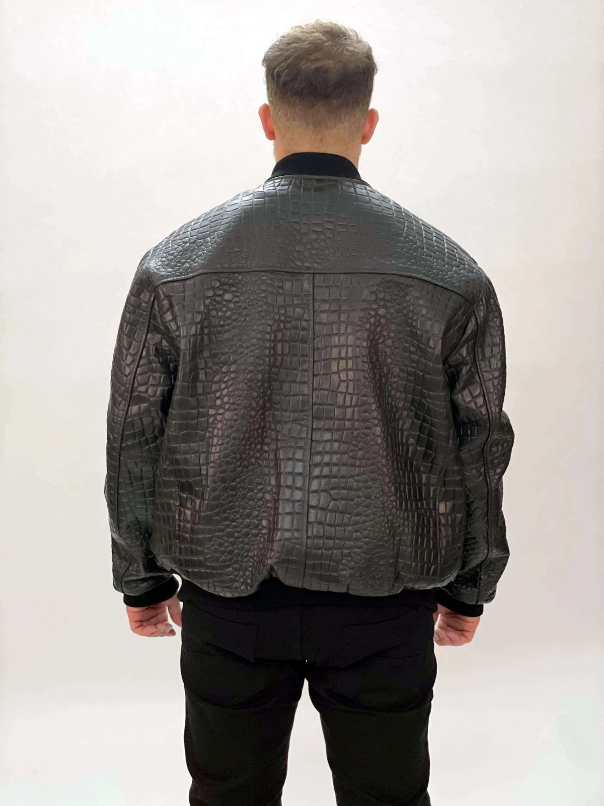 Jakewood 2270 Black Genuine Embossed Leather Baseball Jacket