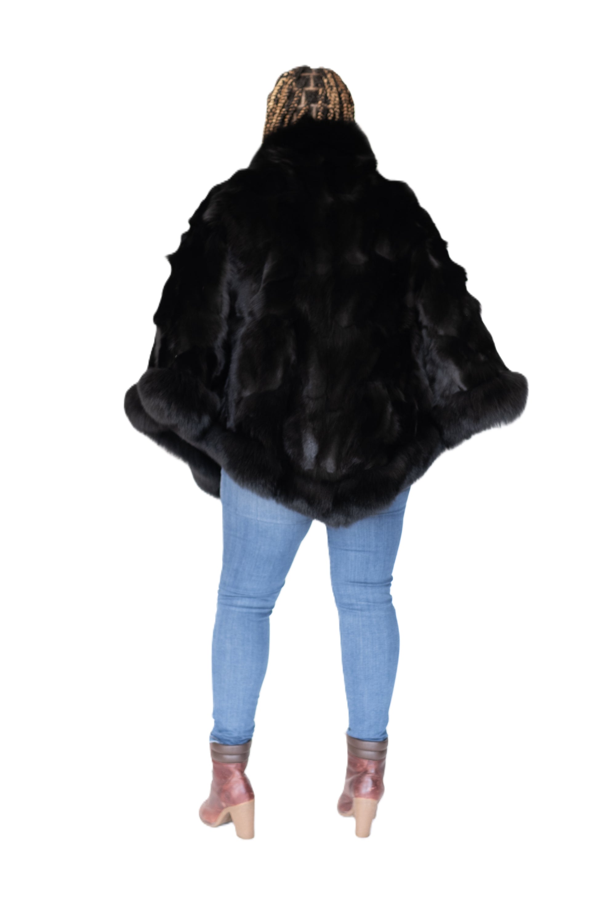 Verona Women's W11C01 Black Genuine Rabbit Poncho