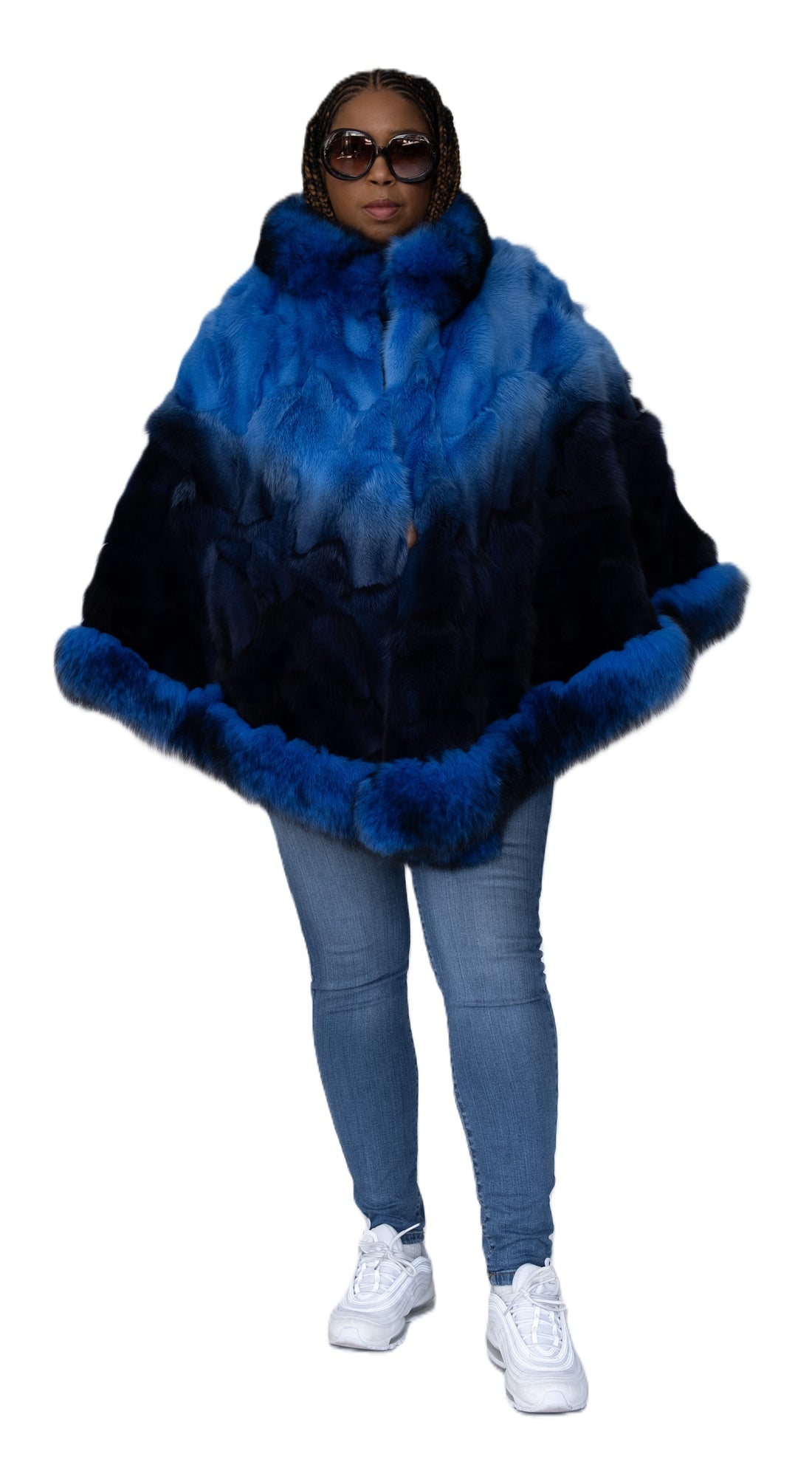 Verona Women's W11C01 Blue/Black Genuine Rabbit Poncho