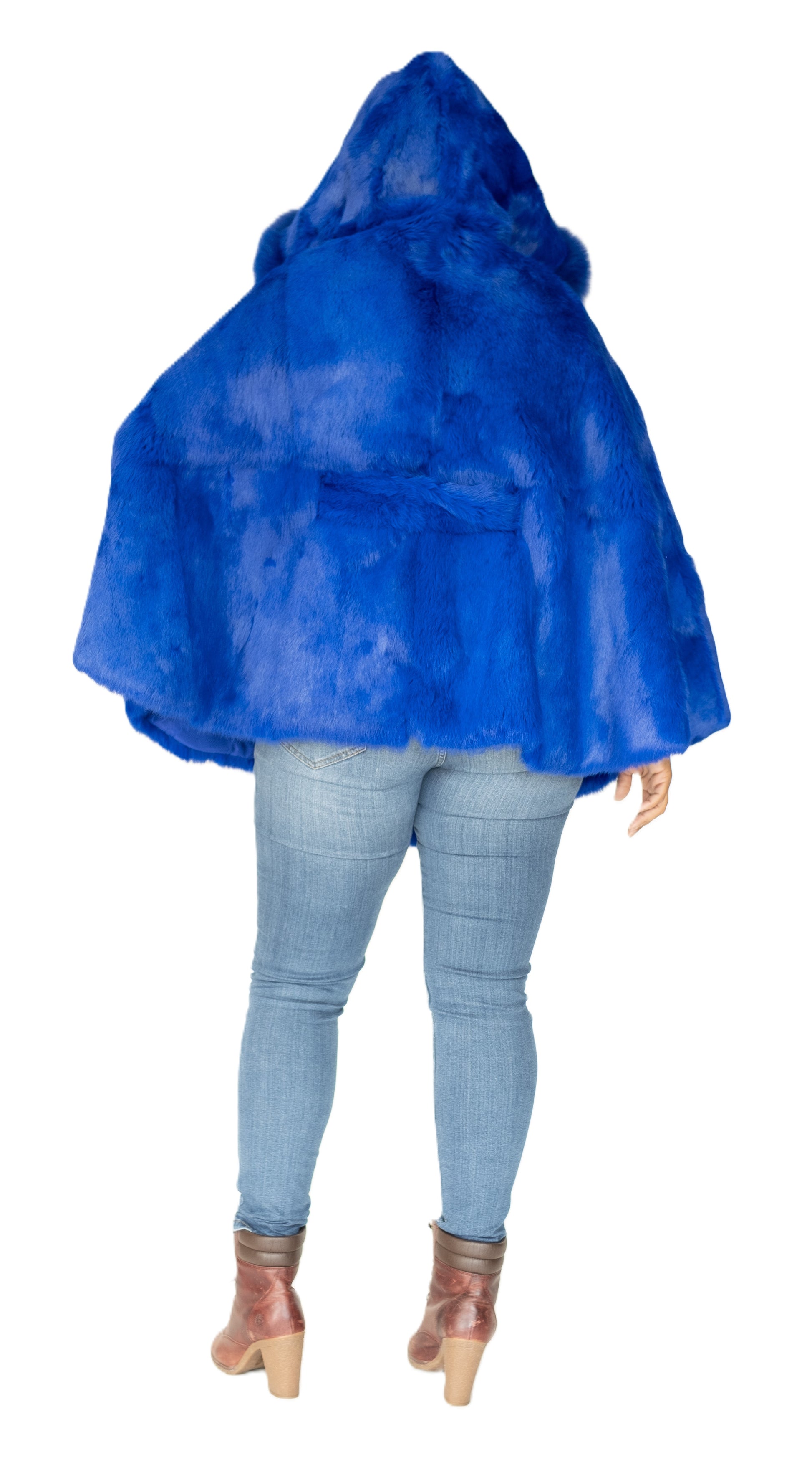 Verona Women's W05C07 Blue Genuine Rabbit Poncho