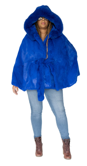 Verona Women's W05C07 Blue Genuine Rabbit Poncho