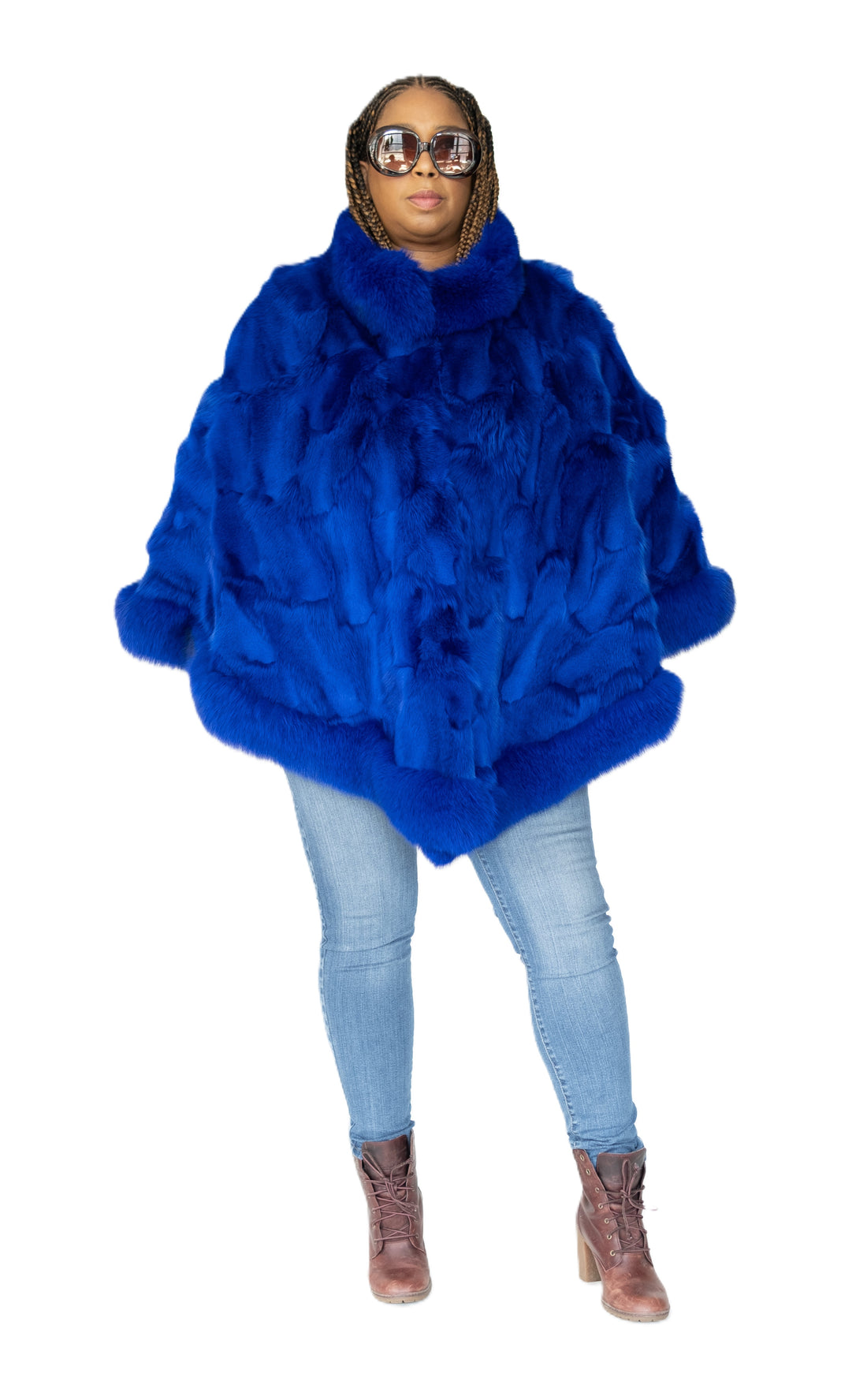 Verona Women's W11C01 Blue Genuine Rabbit Poncho