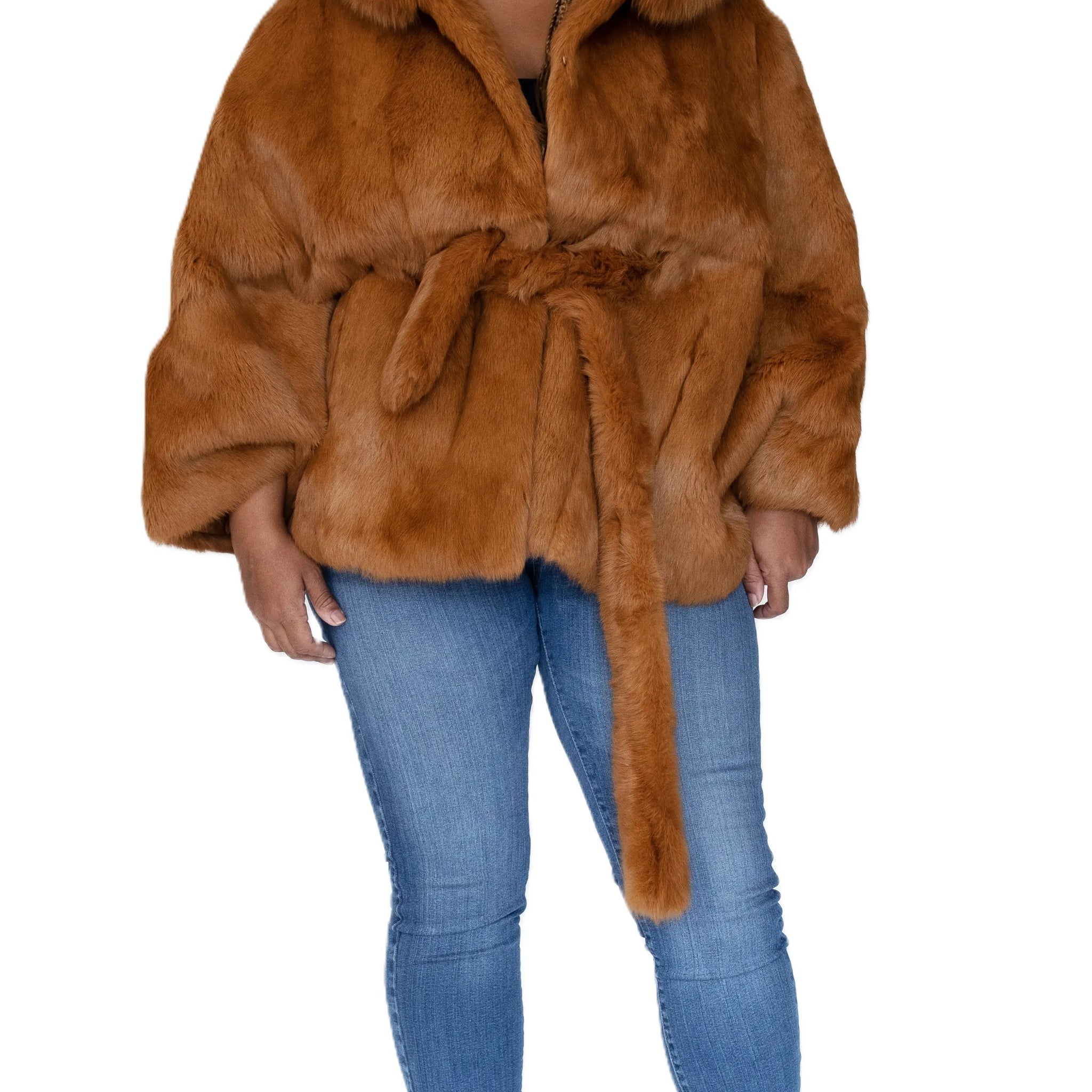 Verona Women's W05C07 Whisky Genuine Rabbit Poncho