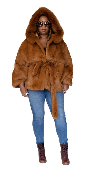 Verona Women's W05C07 Whisky Genuine Rabbit Poncho