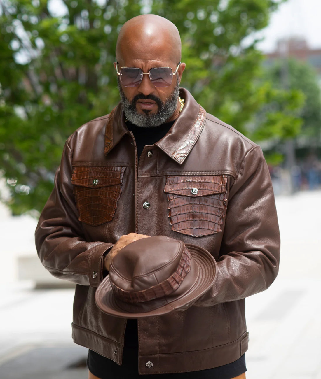 Jakewood 3065 Brown Genuine Alligator/Leather Denim Style Jacket
