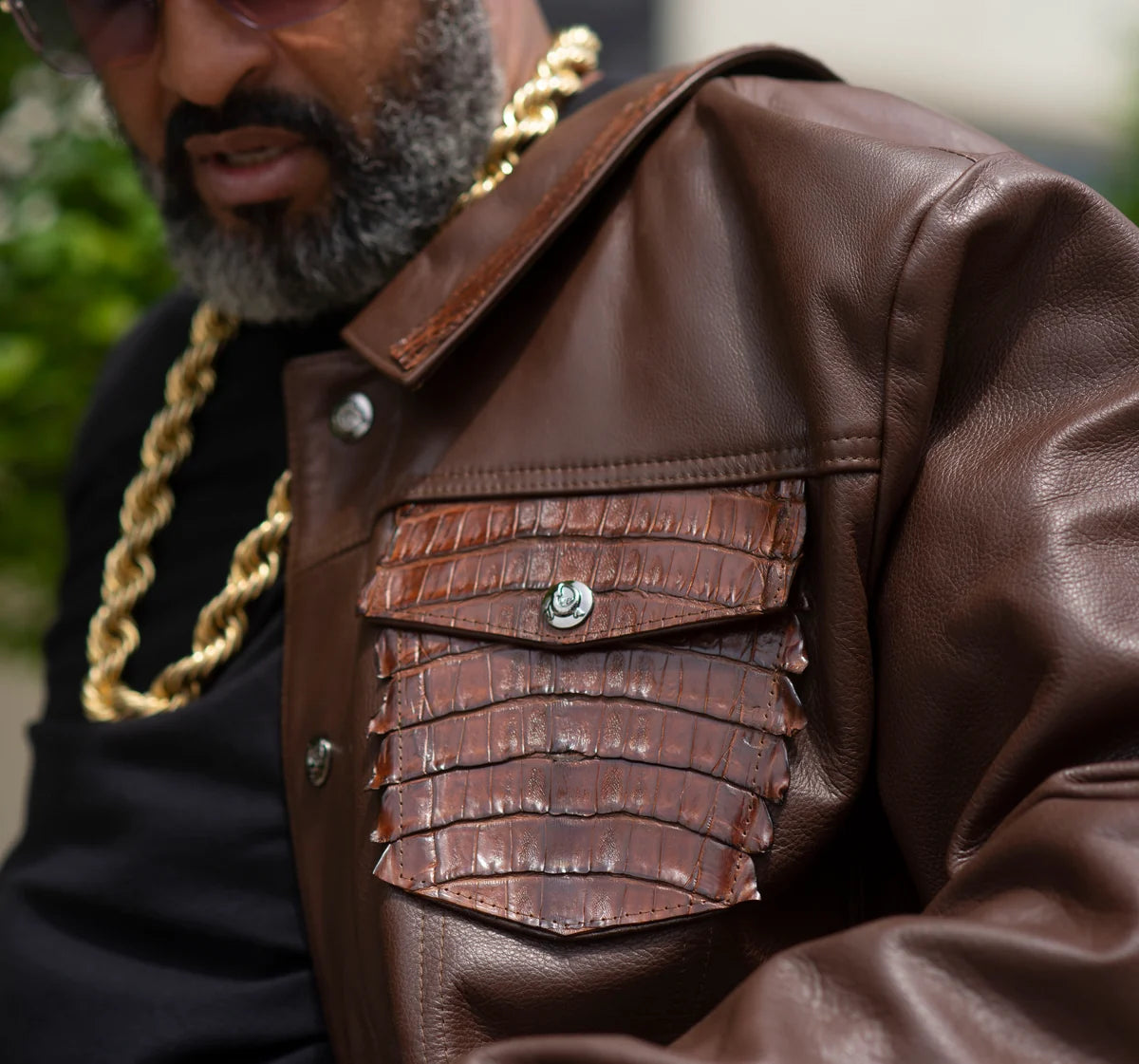 Jakewood 3065 Brown Genuine Alligator/Leather Denim Style Jacket