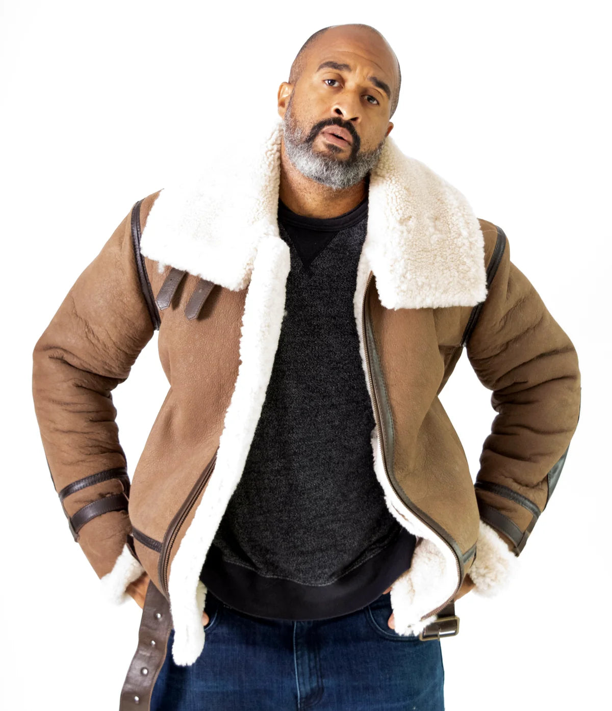 Jakewood 8404 Distressed Brown Genuine Sheepskin Bomber Jacket