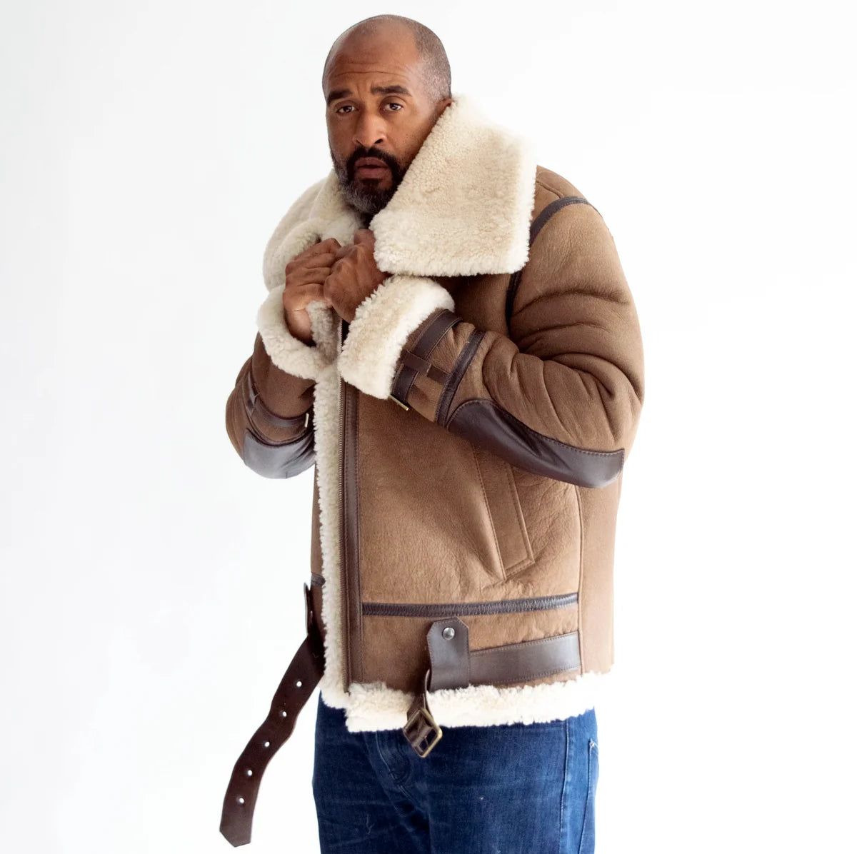 Jakewood 8404 Distressed Brown Genuine Sheepskin Bomber Jacket