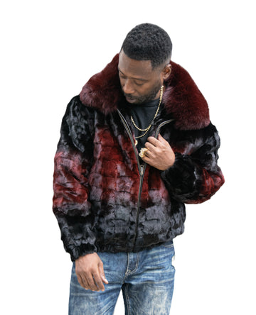 Verona Men's M49R01BK Burgundy Genuine Mink Sections Jacket