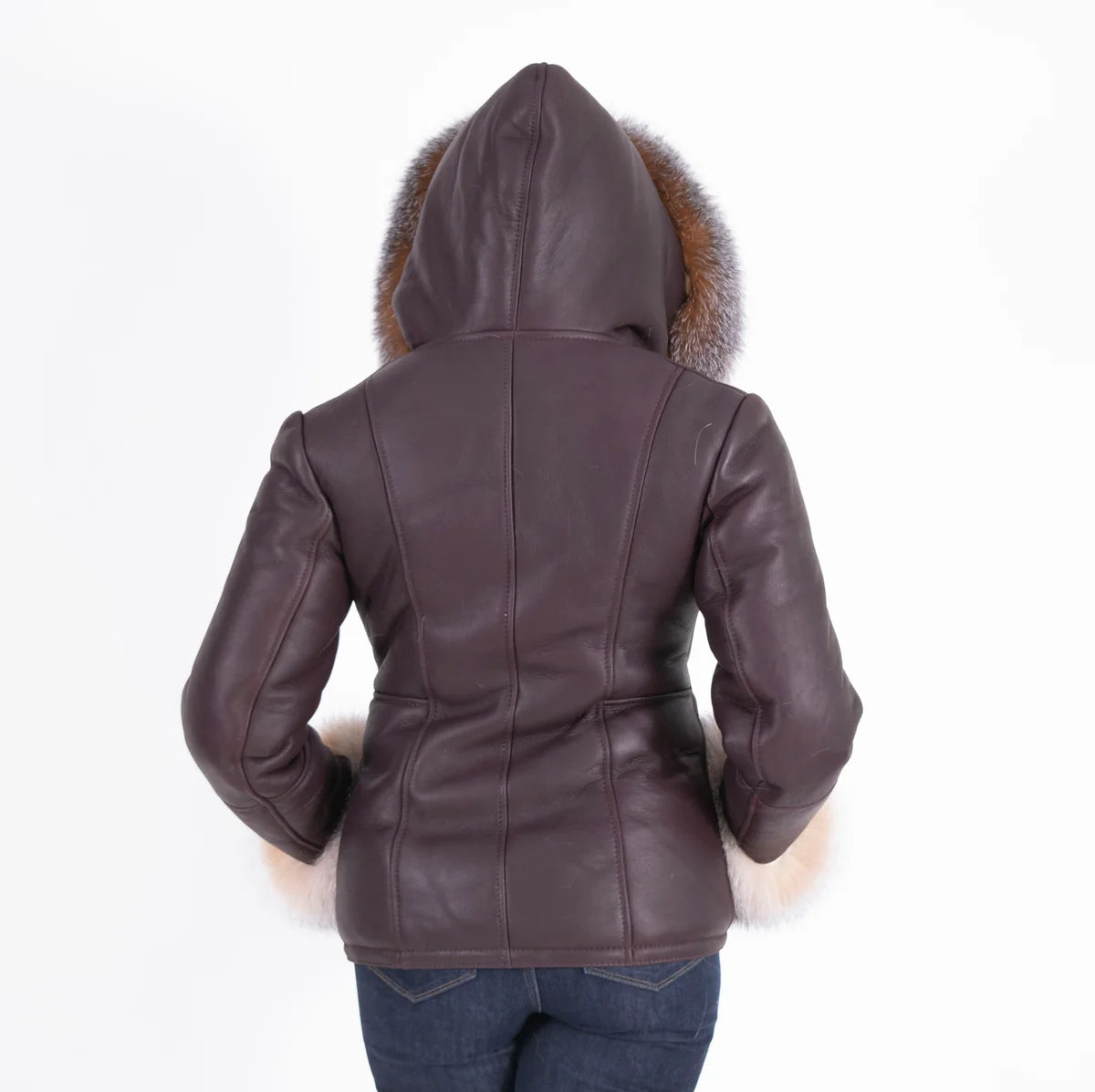 Jakewood 1069 Ladies Burgundy Genuine Fox Fur/Sheepskin Leather Jacket