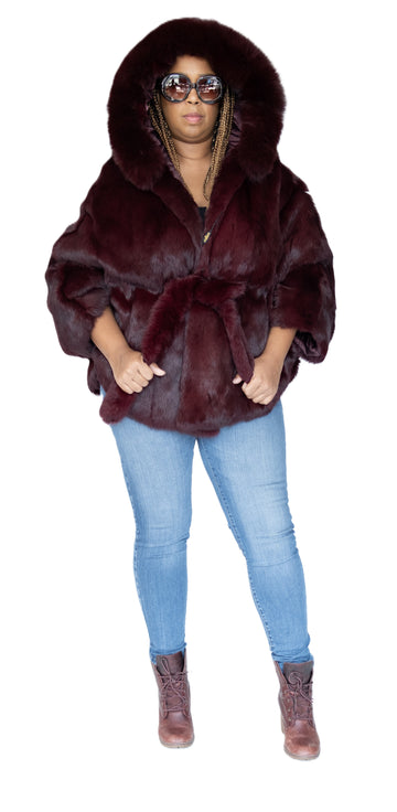 Verona Women's W05C07 Burgundy Genuine Rabbit Poncho