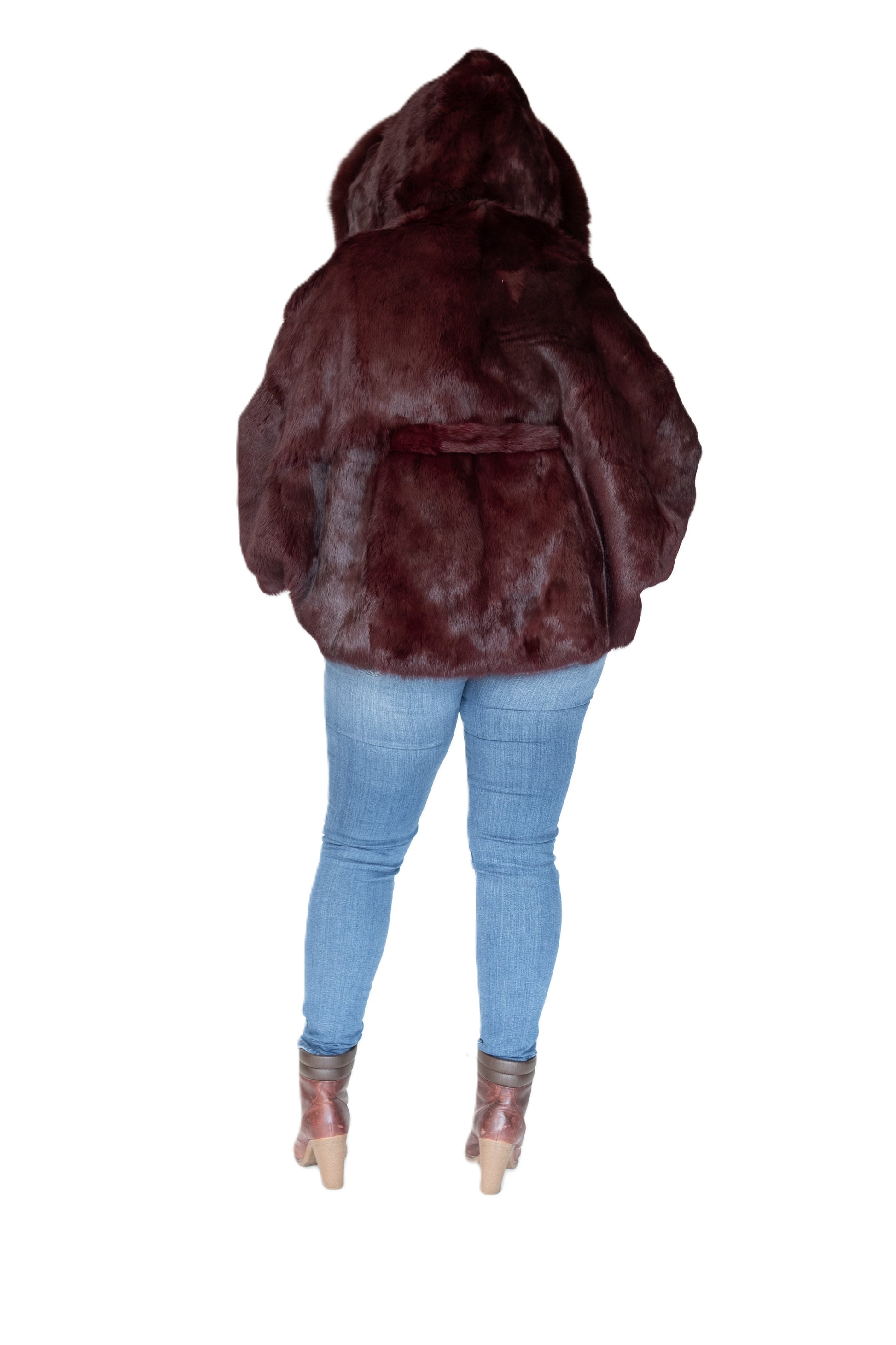 Verona Women's W05C07 Burgundy Genuine Rabbit Poncho