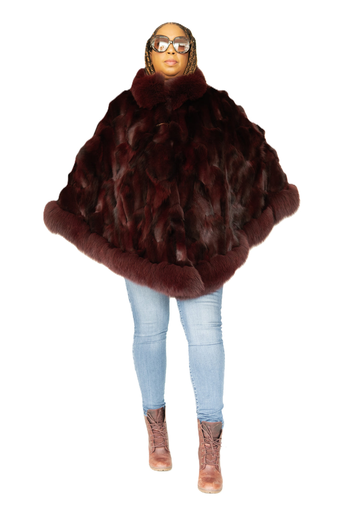 Verona Women's W11C01 Burgundy Genuine Rabbit Poncho