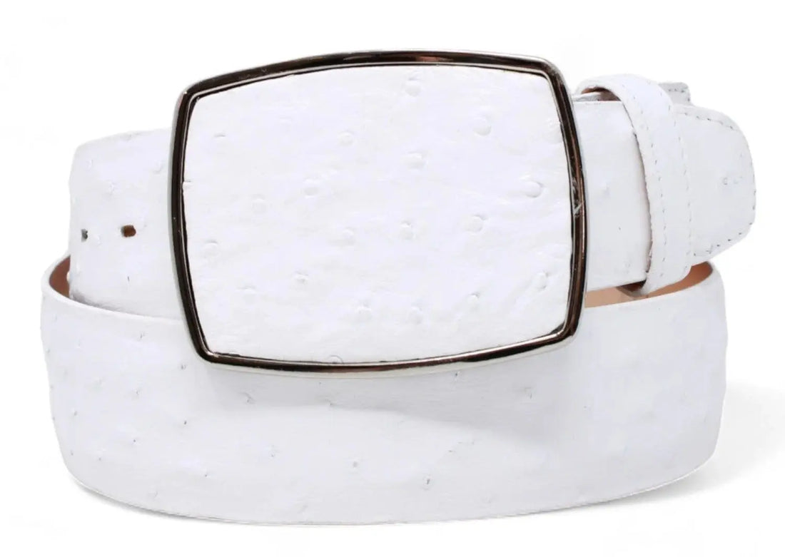 Los Altos C11A0328 White Genuine Ostrich Cowboy Belt
