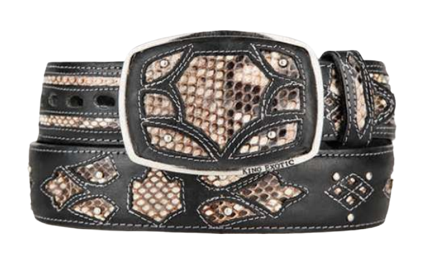 King Exotic C11F5749 Natural Black Genuine Python Cowboy Belt