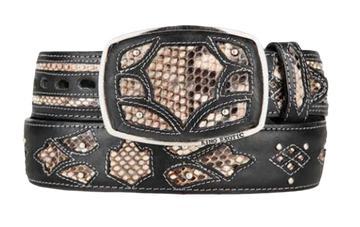 King Exotic C11F5749 Natural Black Genuine Python Cowboy Belt