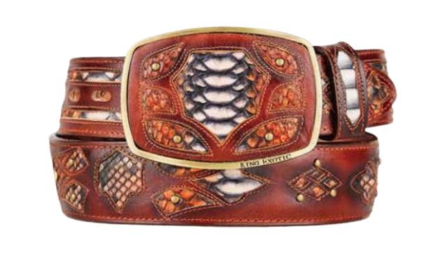 King Exotic C11F5788 Rustic Cognac Genuine Python Cowboy Belt
