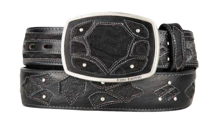 King Exotic C11F7005 Black Genuine Elephant Cowboy Belt