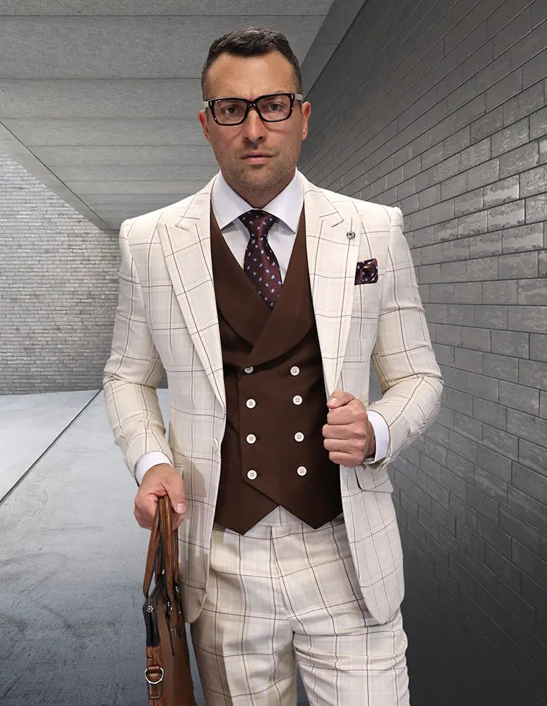 Statement Civita Tan Super 180's Italian Wool Vested Suit