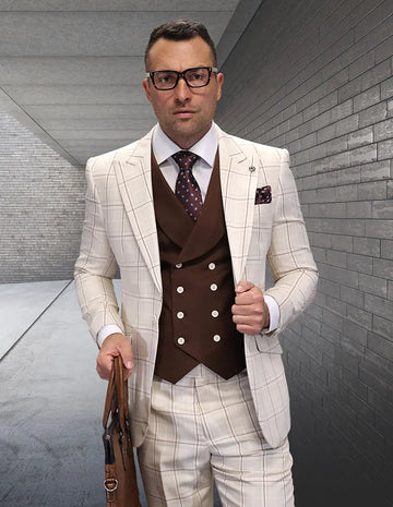 Statement Civita Tan Super 180's Italian Wool Vested Suit