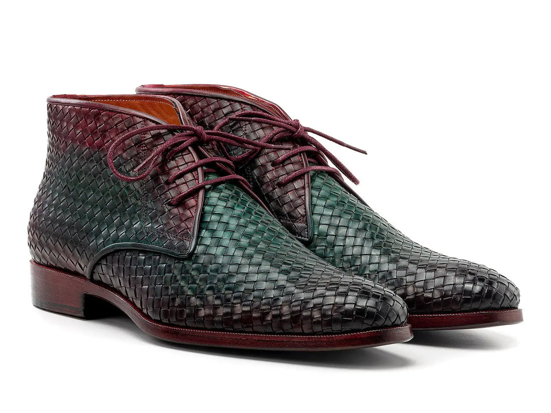 Paul Parkman Men's Green/Purple Woven Genuine Leather Chukka Boots (ID#CK82WGP) PAUL PARKMAN