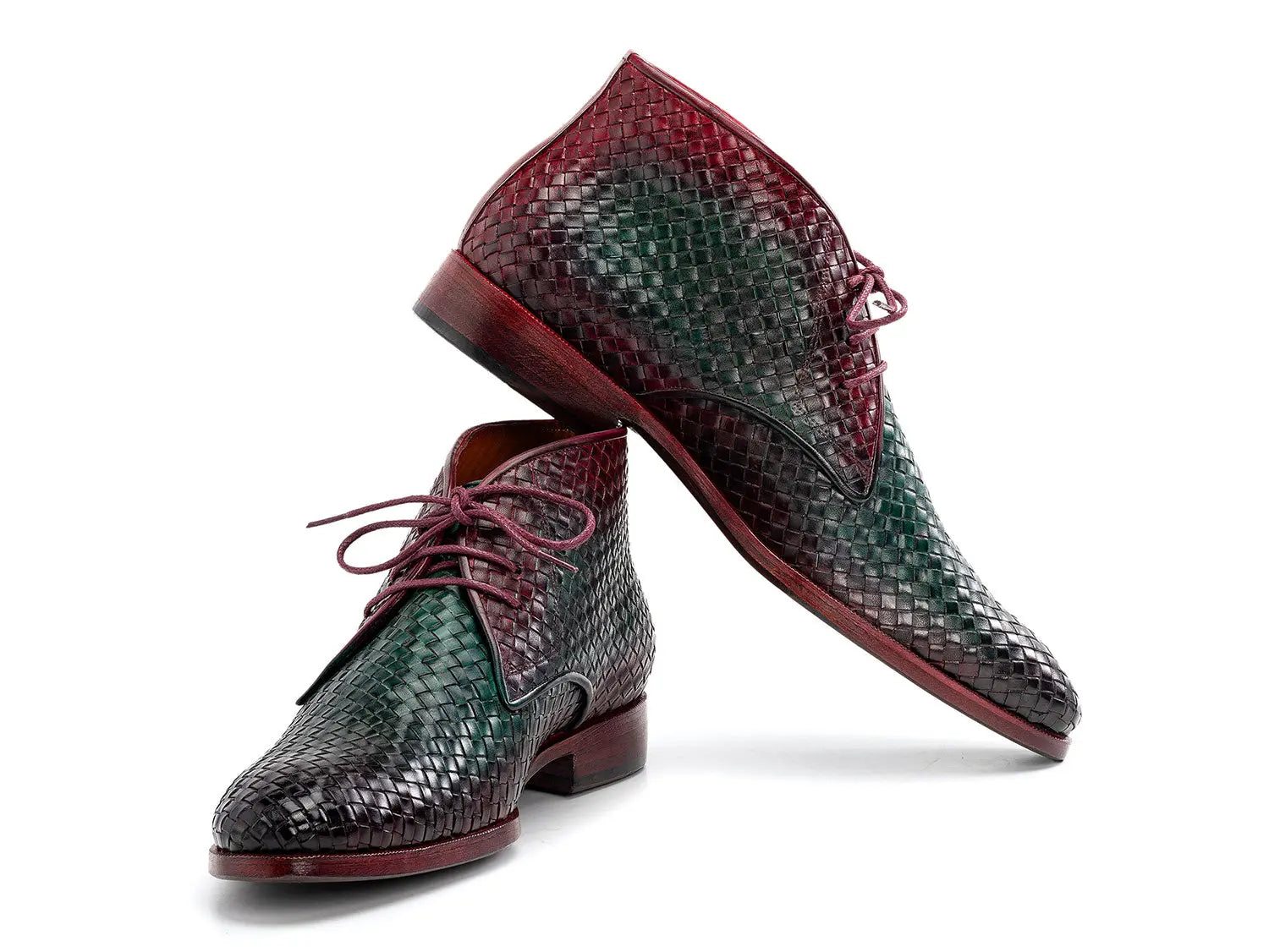 Paul Parkman Men's Green/Purple Woven Genuine Leather Chukka Boots (ID#CK82WGP) PAUL PARKMAN