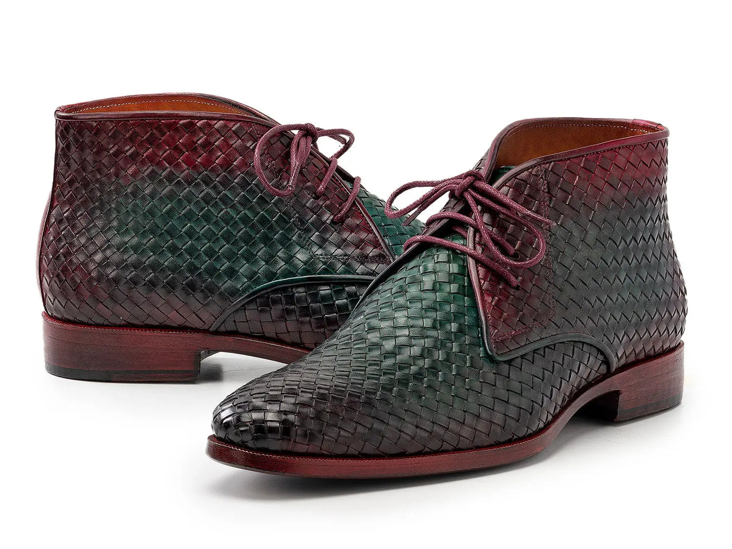 Paul Parkman Men's Green/Purple Woven Genuine Leather Chukka Boots (ID#CK82WGP) PAUL PARKMAN