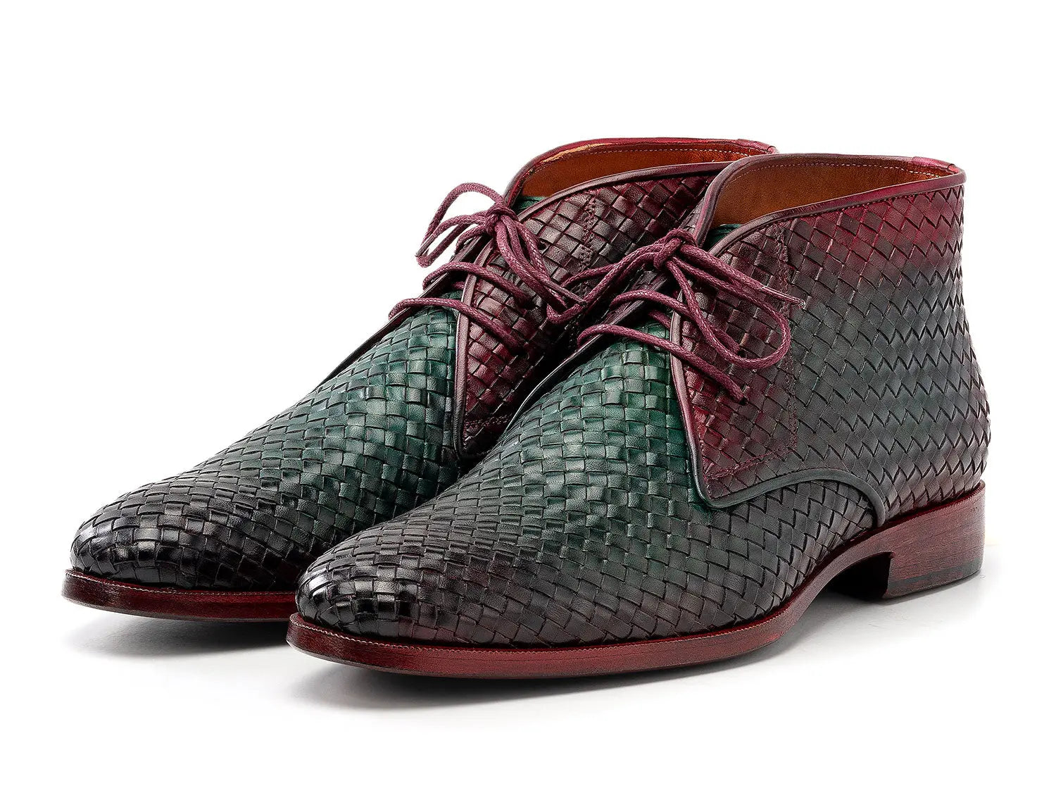 Paul Parkman Men's Green/Purple Woven Genuine Leather Chukka Boots (ID#CK82WGP) PAUL PARKMAN