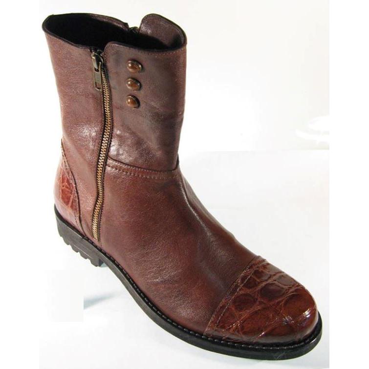 Mauri Cognac Genuine All- Over Alligator Side Zip Boots