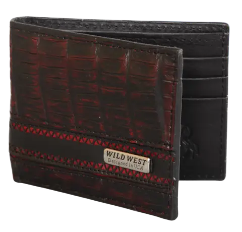 Wild West 2CA68218 Black Cherry Genuine Caiman Crocodile Belly Wallet Suit Essence