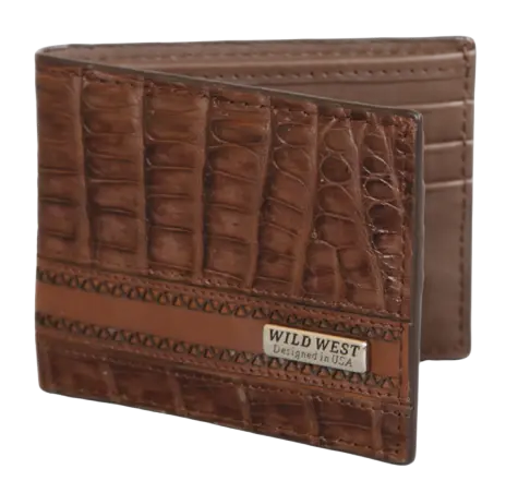 Wild West 2CA68207 Brown Genuine Caiman Crocodile Belly Wallet Suit Essence