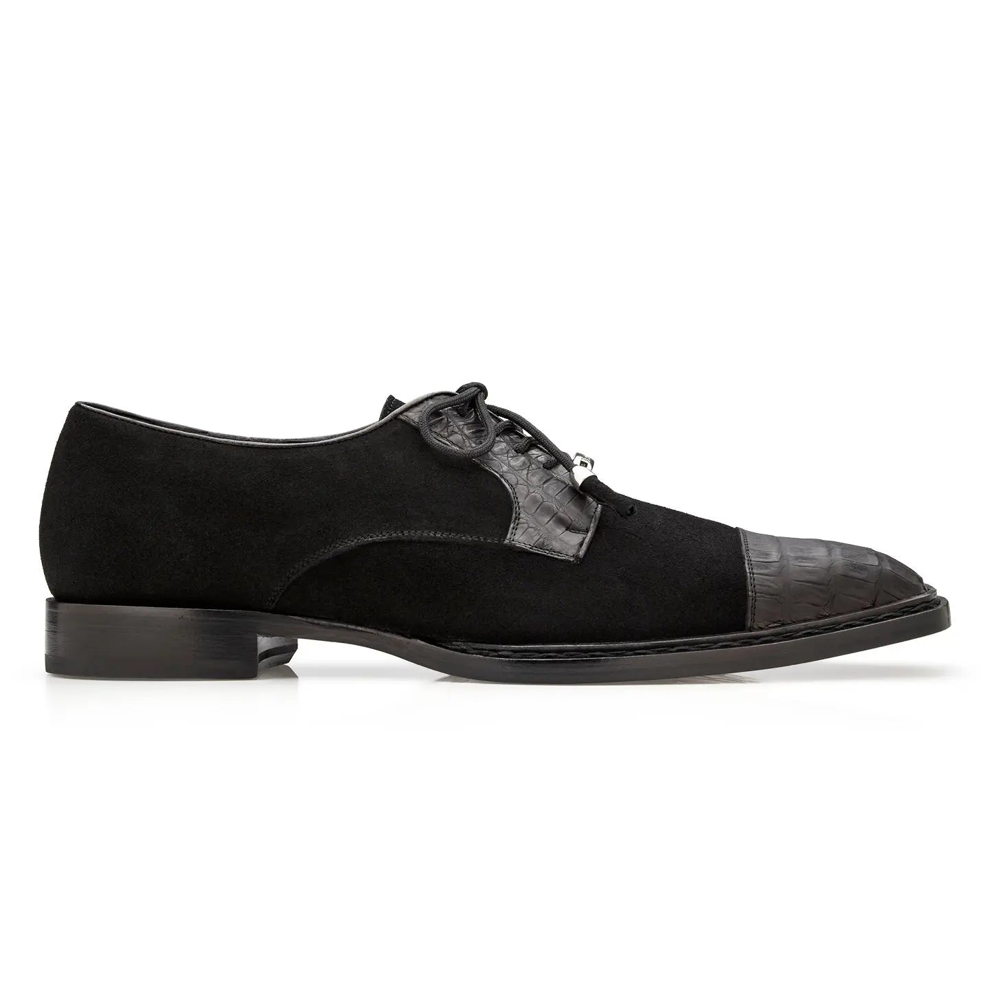 Belvedere Capitano R103 Black Genuine Oiled Caiman Crocodile/Italian Suede Oxfords