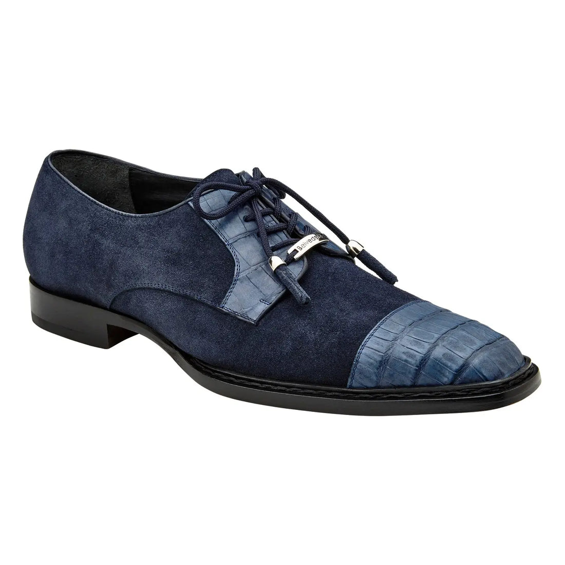 Belvedere Capitano R103 Navy Genuine Oiled Caiman Crocodile/Italian Suede Oxfords