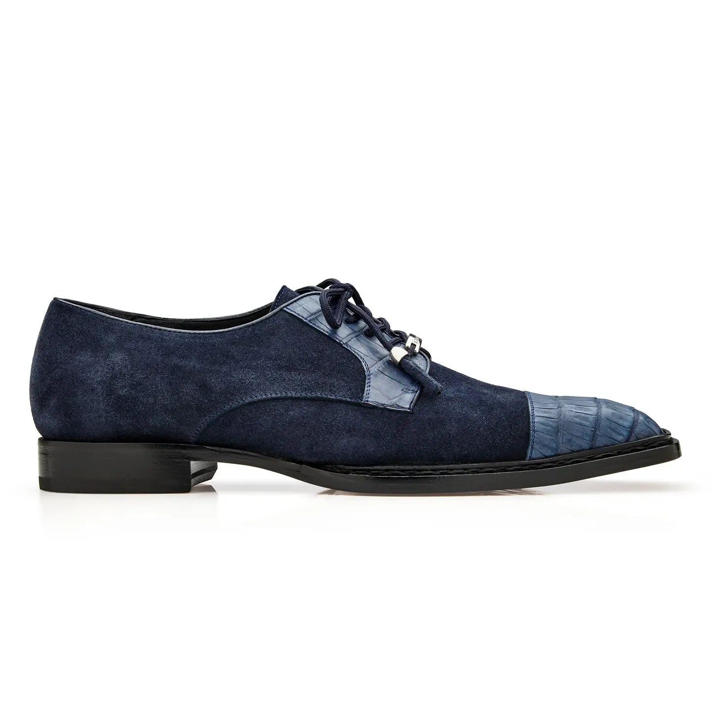 Belvedere Capitano R103 Navy Genuine Oiled Caiman Crocodile/Italian Suede Oxfords