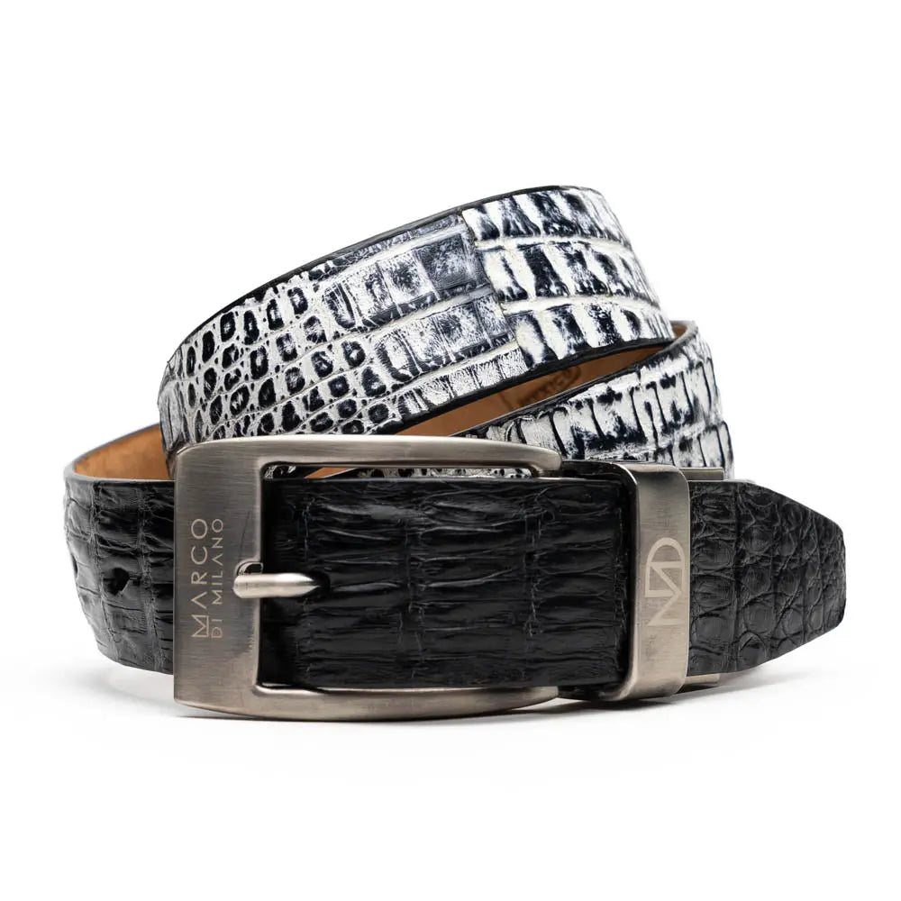 Marco Di Milano Caribe Black/Newspaper Genuine Caiman Crocodile Belt