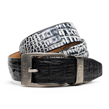 Marco Di Milano Caribe Black/Newspaper Genuine Caiman Crocodile Belt