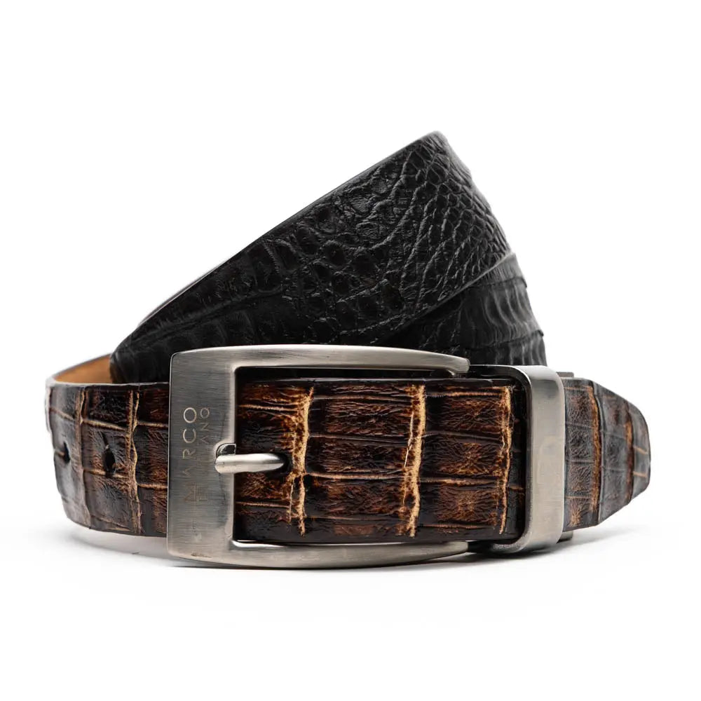 Marco Di Milano Caribe Brown/Pantano Genuine Caiman Crocodile Belt