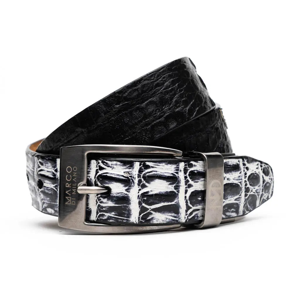 Marco Di Milano Caribe Newspaper/Black Genuine Caiman Crocodile Belt