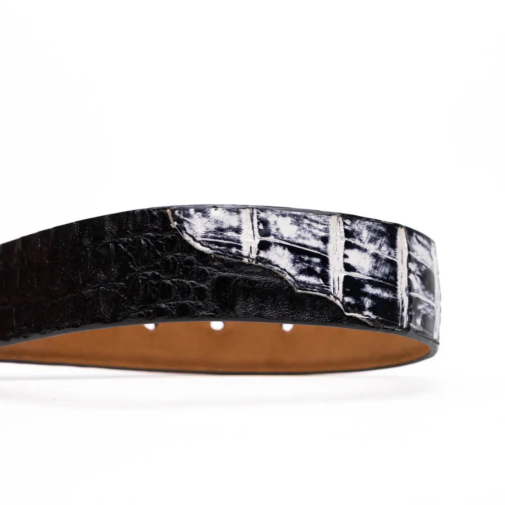 Marco Di Milano Caribe Newspaper/Black Genuine Caiman Crocodile Belt