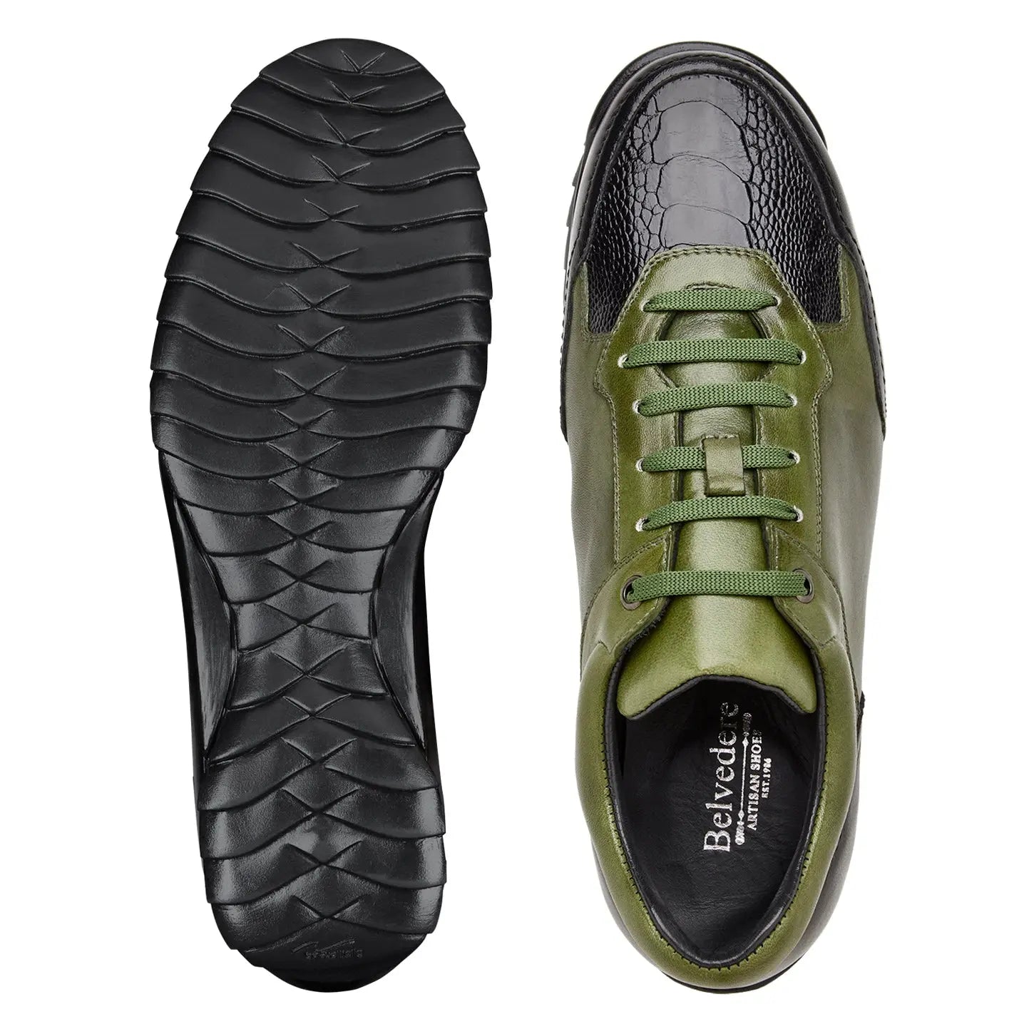 Belvedere Corvo Y36 Black/Olive Genuine Ostrich Sneakers