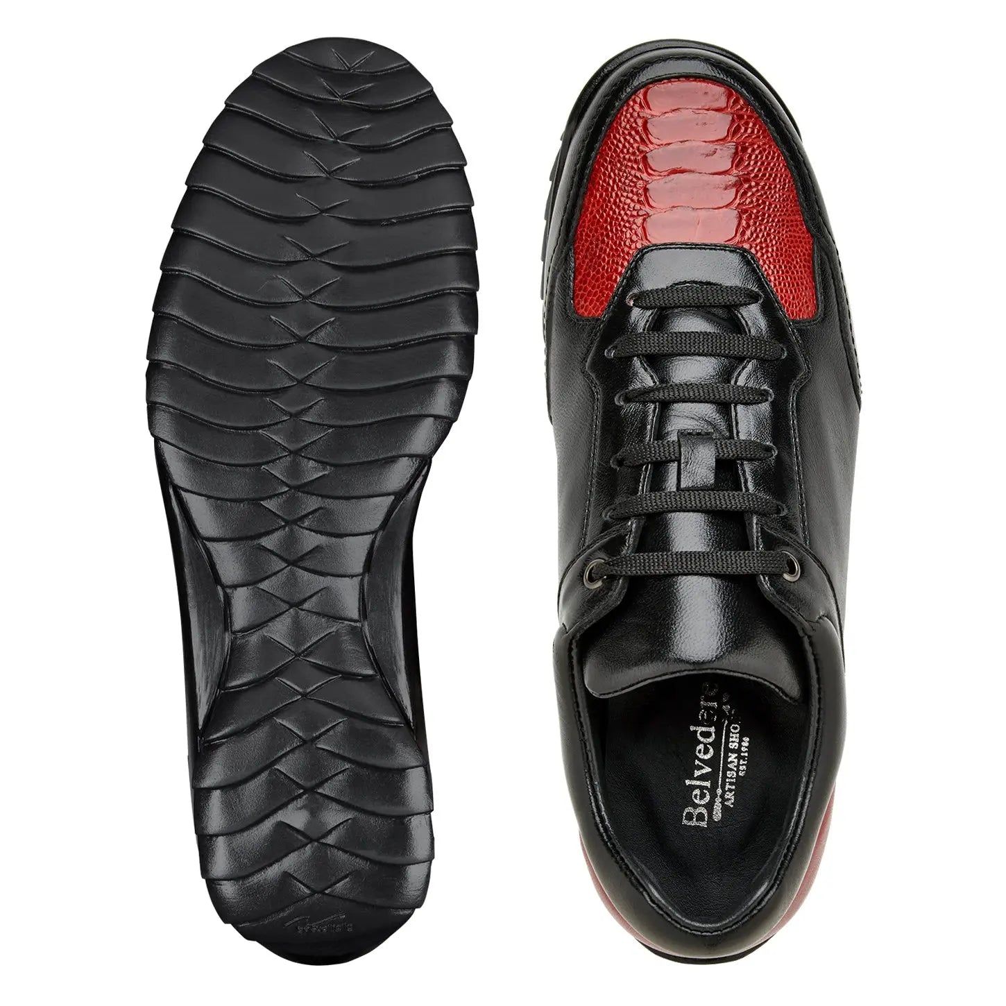 Belvedere Corvo Y36 Black/Red Genuine Ostrich Sneakers