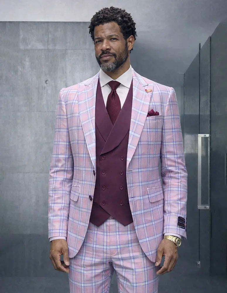 Statement Diego Mauve Super 200's Italian Wool/Cashmere Vested Suit